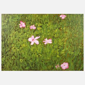 Sabine Preis, ”Grüne Wiese mit rosa Blümchen”