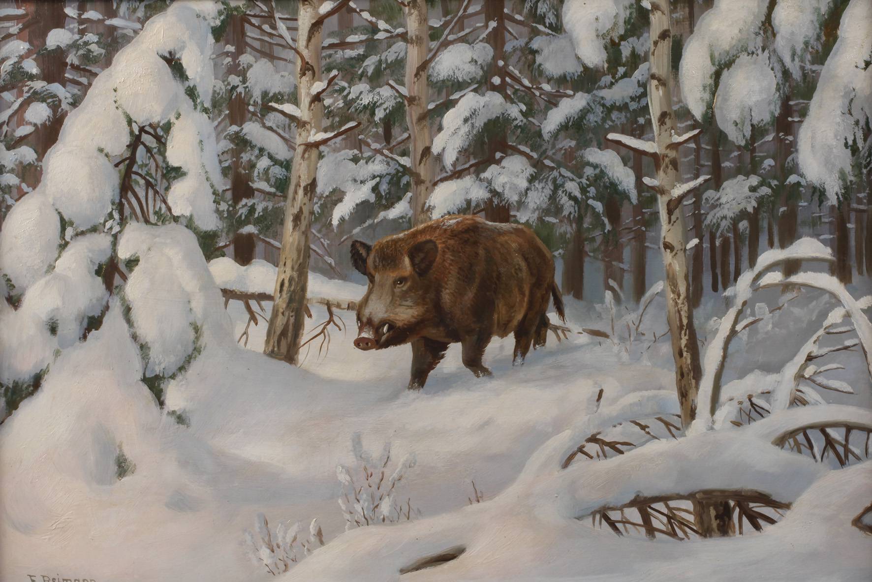 Friedrich Reimann, Wildschwein in Winterlandschaft