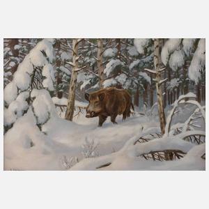 Friedrich Reimann, Wildschwein in Winterlandschaft