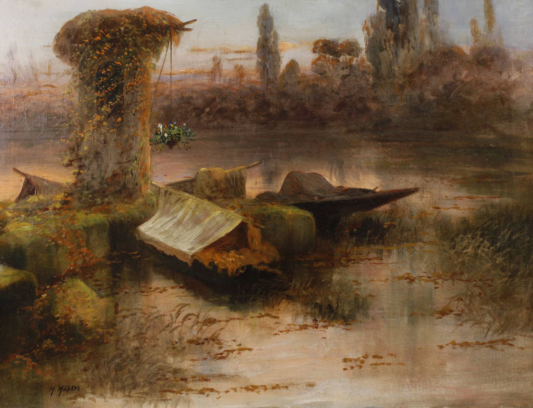 H. Möhker, Romantische Seeuferszene