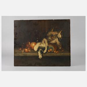 J. Nisbet, Stillleben mit geschossenen Vögeln und Zwiebeln