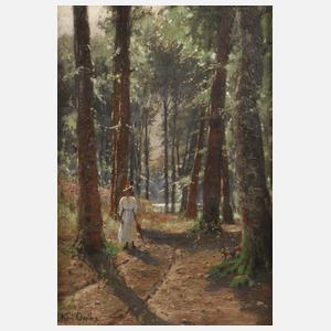 Karl Oenike, Waldweg mit Dame und Eichhörnchen