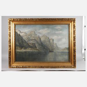 Georg Anton Rasmussen, Fjordlandschaft mit Dampfschiff