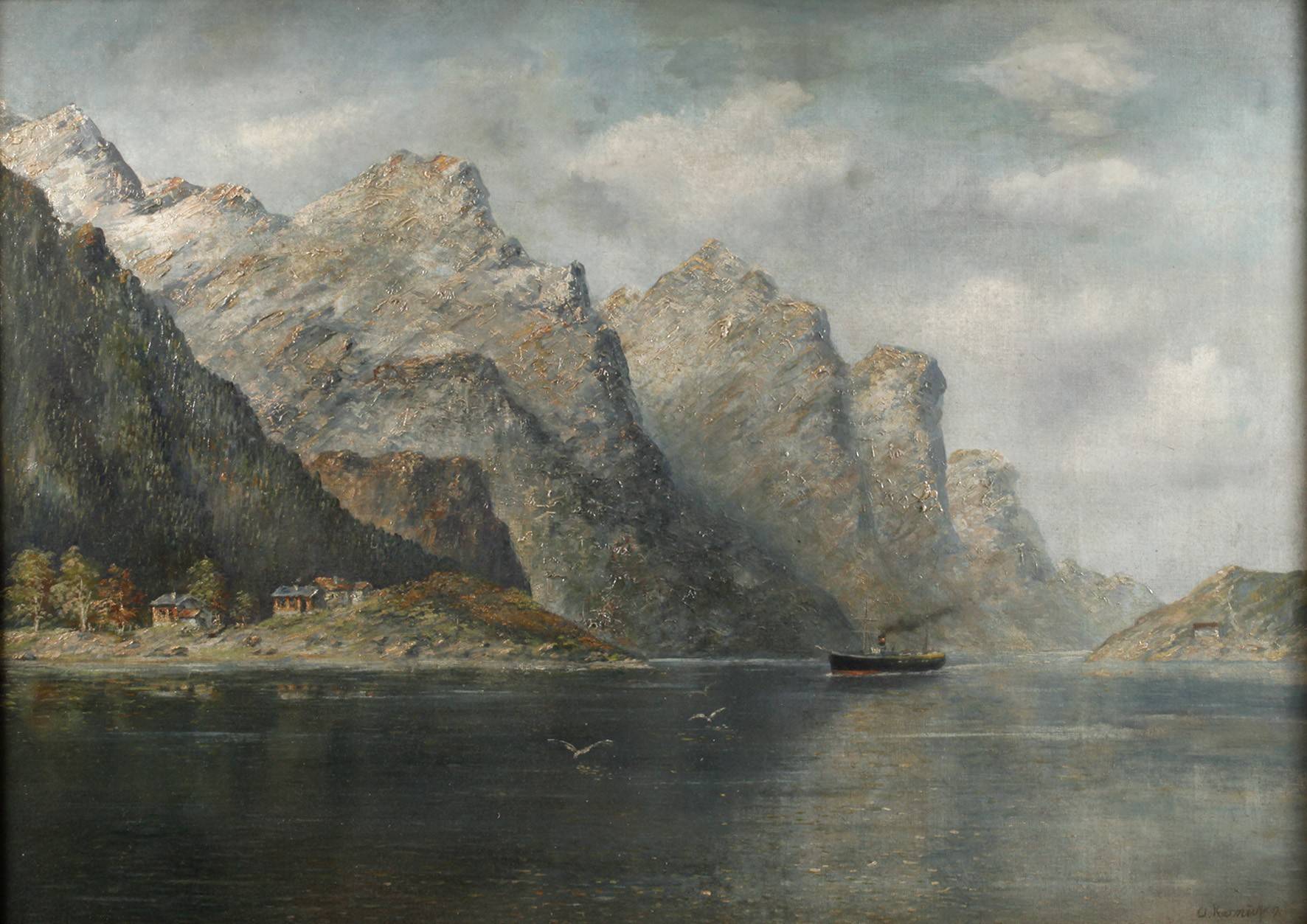 Georg Anton Rasmussen, Fjordlandschaft mit Dampfschiff