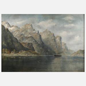 Georg Anton Rasmussen, Fjordlandschaft mit Dampfschiff