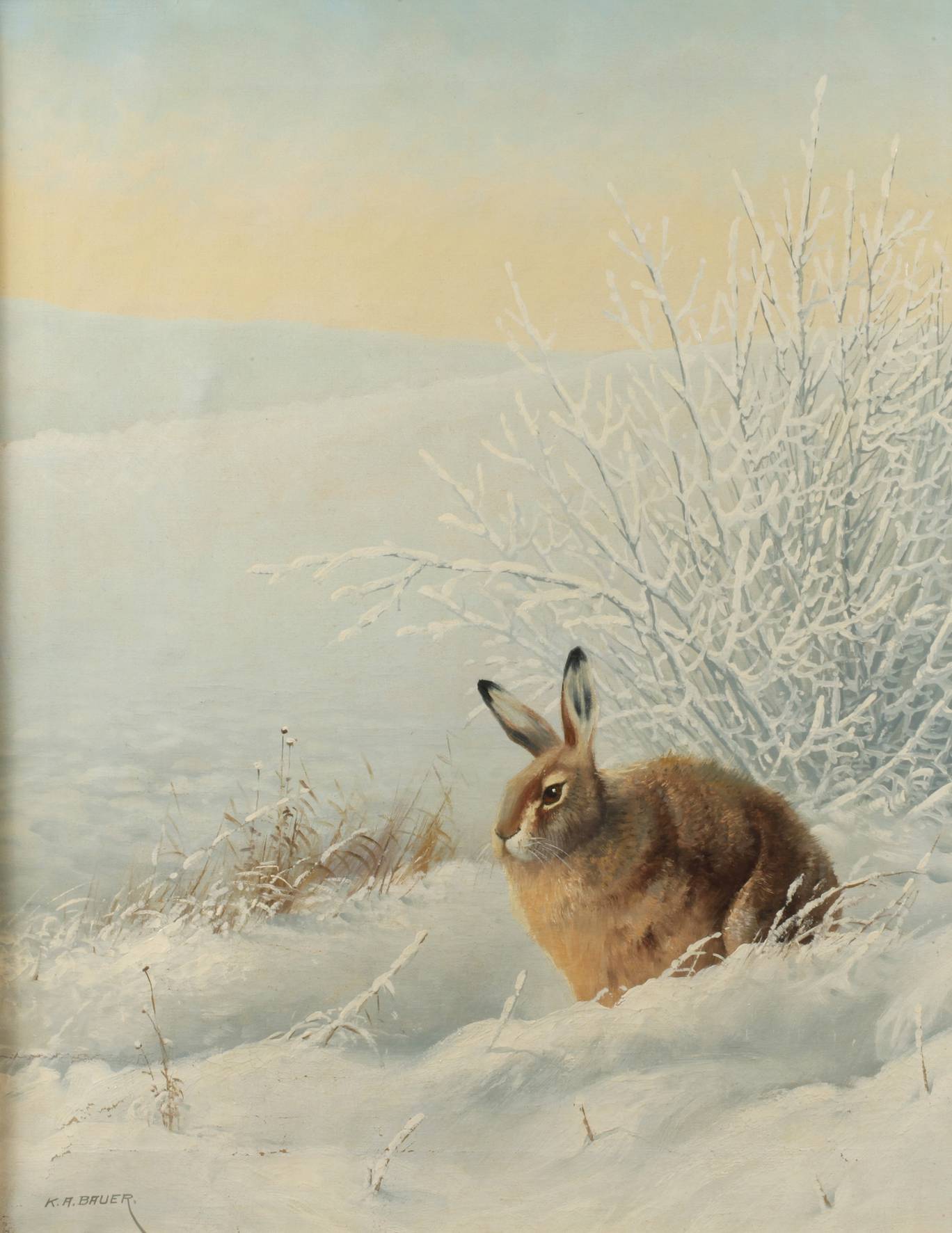 K. A. Bauer, Hase in Winterlandschaft