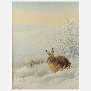 K. A. Bauer, Hase in Winterlandschaft