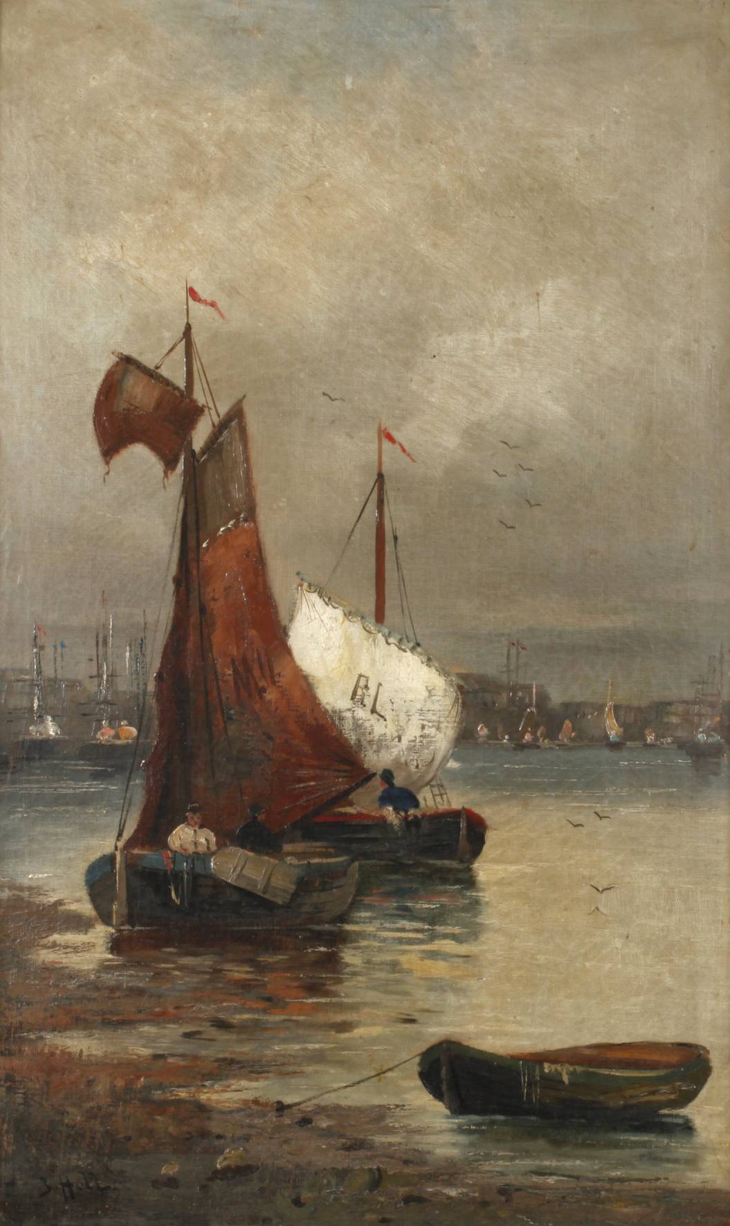 J. Holl, Segelboote an der Küste