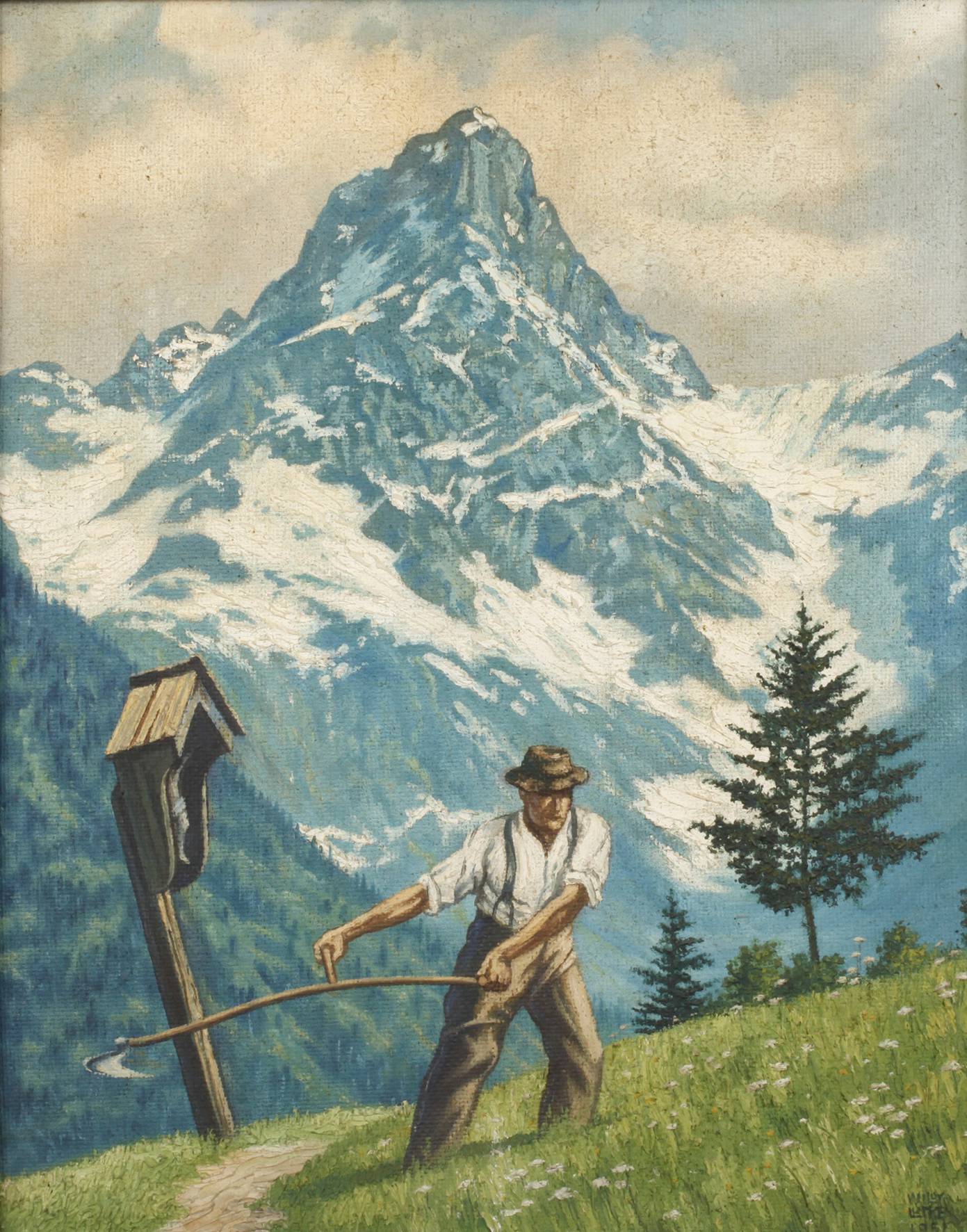 Willy Lucke, Almbauer bei der Mahd