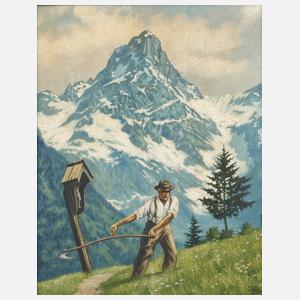 Willy Lucke, Almbauer bei der Mahd