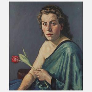 A. Mendler, Damenportrait mit Tulpe