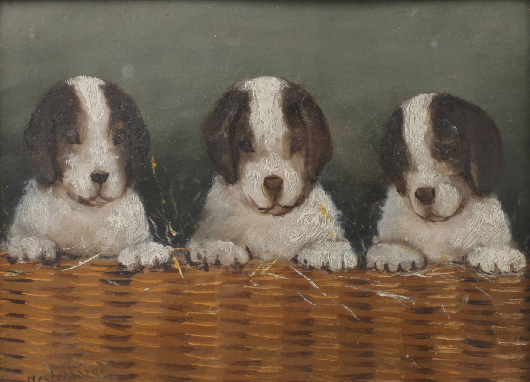 Dènes Mesteàzy, attr., Drei Hunde im Korb