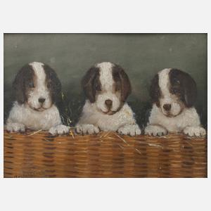 Dènes Mesteàzy, attr., Drei Hunde im Korb
