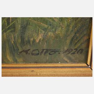 K. Otto, Kind mit Hund in Sommerlandschaft