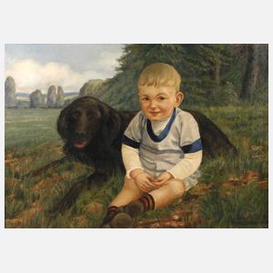 K. Otto, Kind mit Hund in Sommerlandschaft