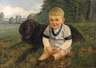 K. Otto, Kind mit Hund in Sommerlandschaft