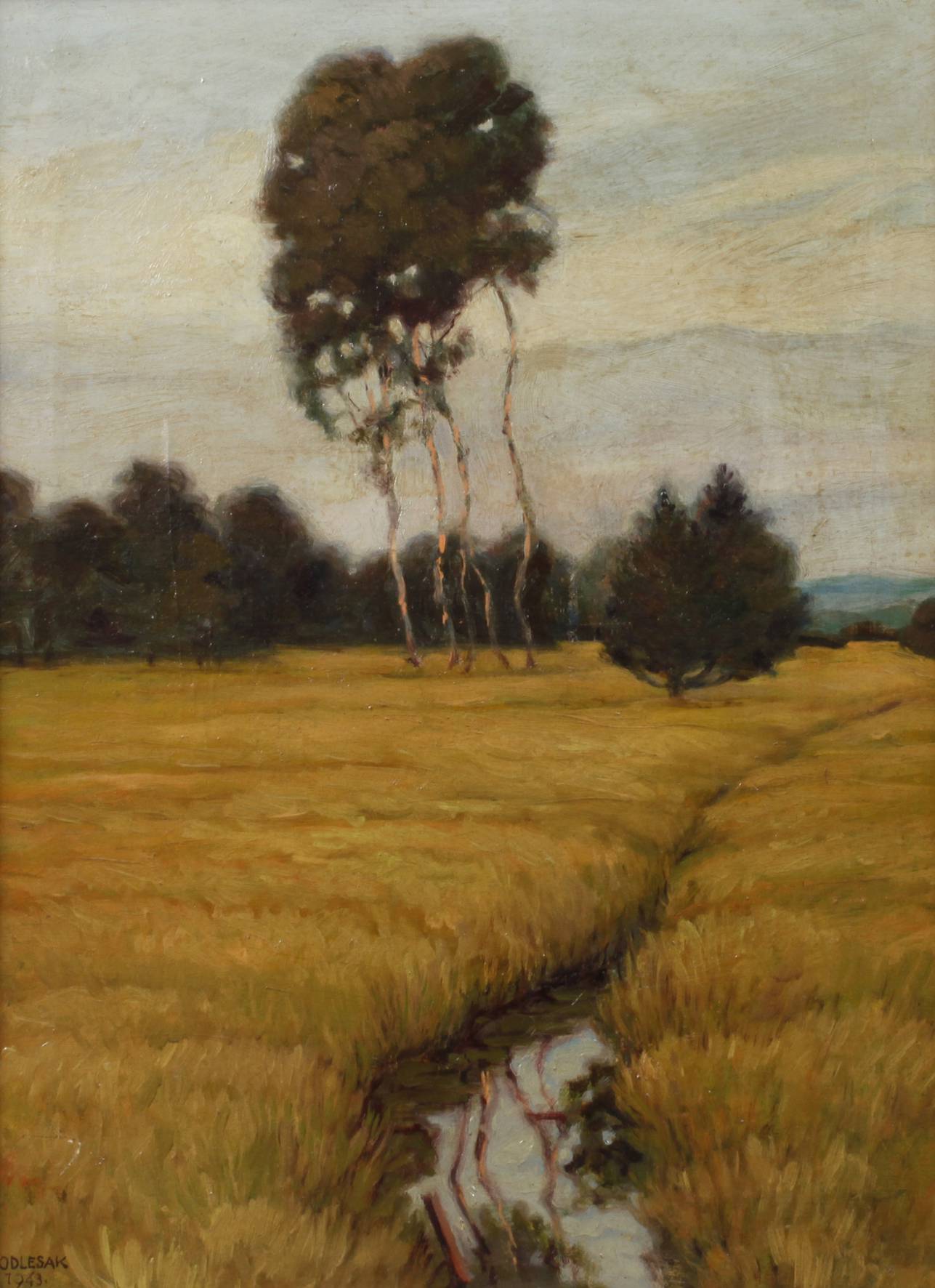 A. Podlesak, Graslandschaft mit Bäumen