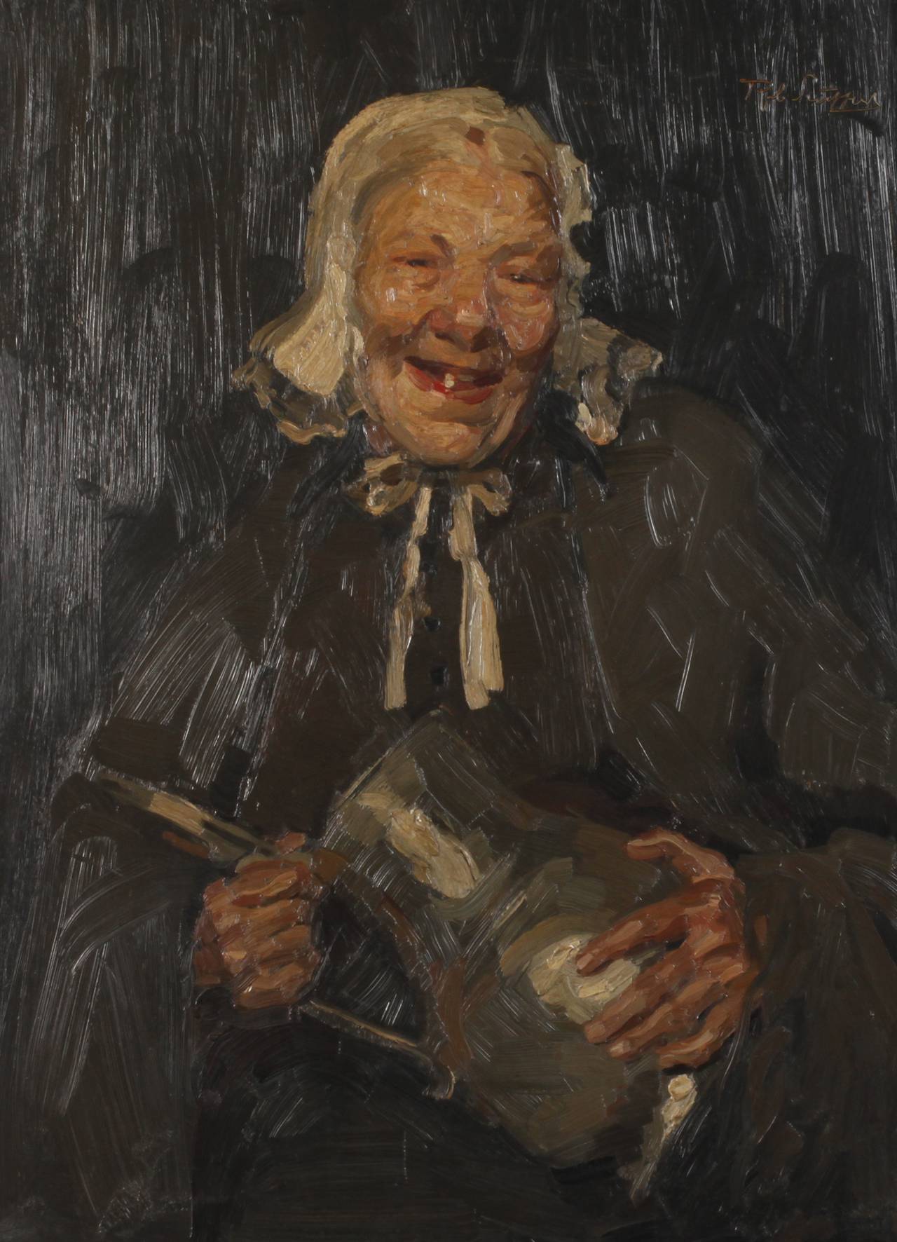 Prof. Robert Seuffert Senior, Alte Frau mit Zinnkrug