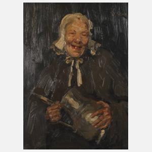 Prof. Robert Seuffert Senior, Alte Frau mit Zinnkrug