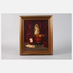 Theodor von Stiernberg, Stillleben mit Käuzchen und Kartenspiel