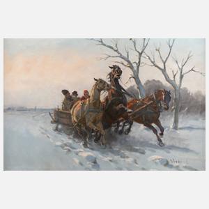 János Viski, Winterliche Pferdeschlittenfahrt in der Dämmerung