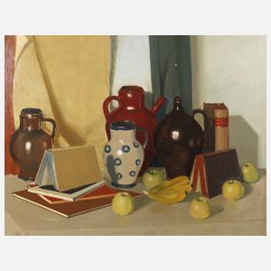 Stillleben mit Krügen, Früchten und Büchern