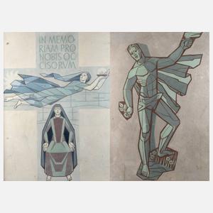 Zwei Entwürfe für Wandgestaltung zum Opfergedächtnis