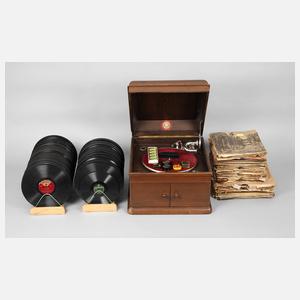 Tischgrammophon mit Platten