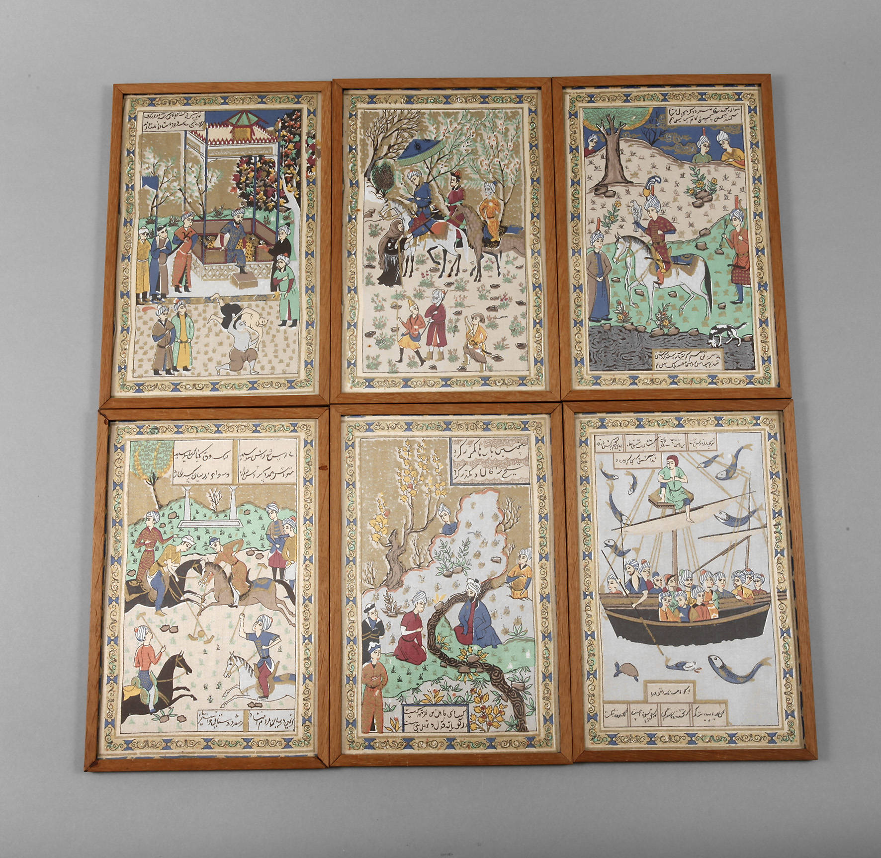 Sechs Seidenmalereien