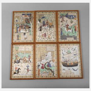 Sechs Seidenmalereien