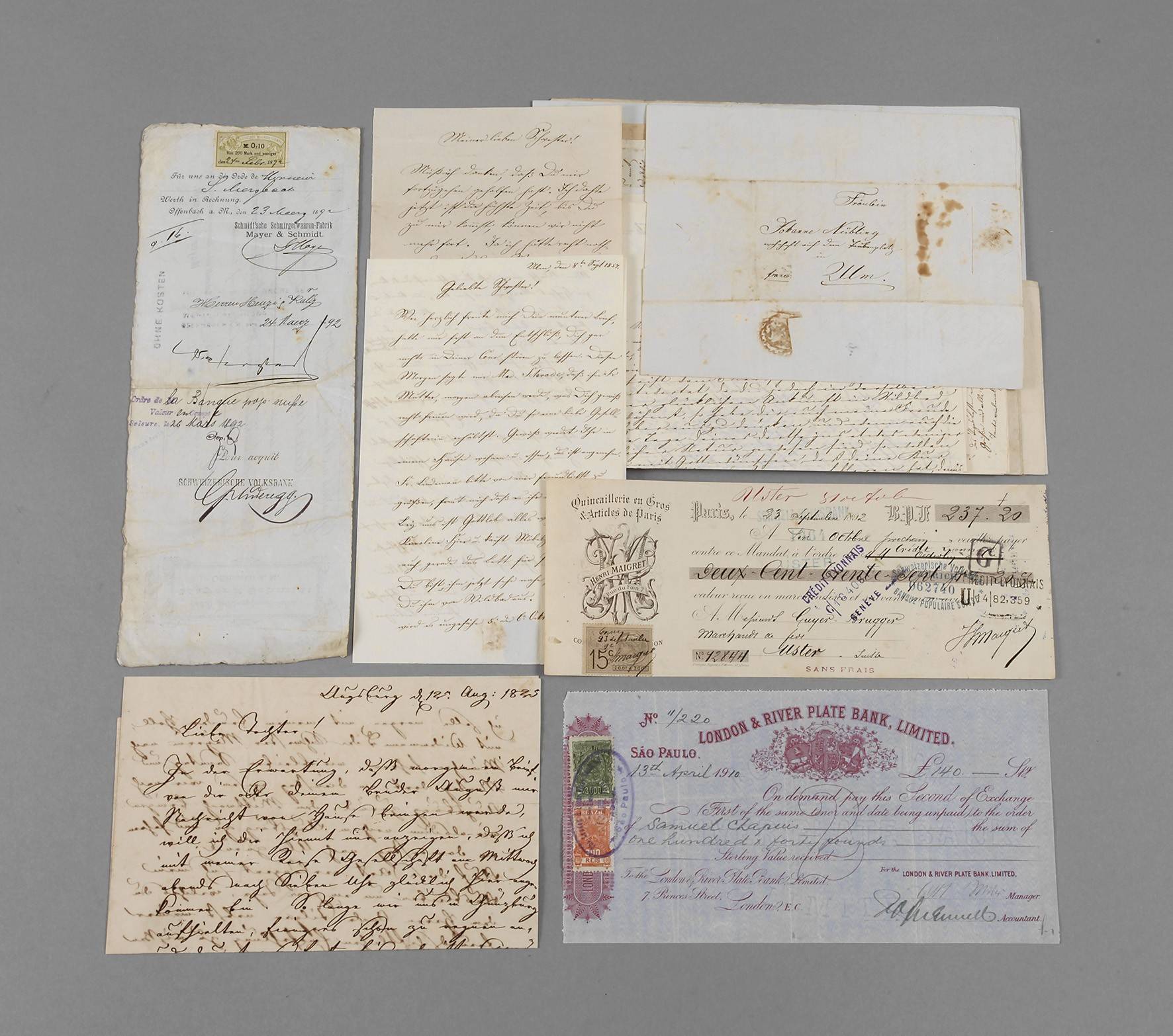 Konvolut historische Briefe/Rechnungen/ein Gesang 19. Jh.