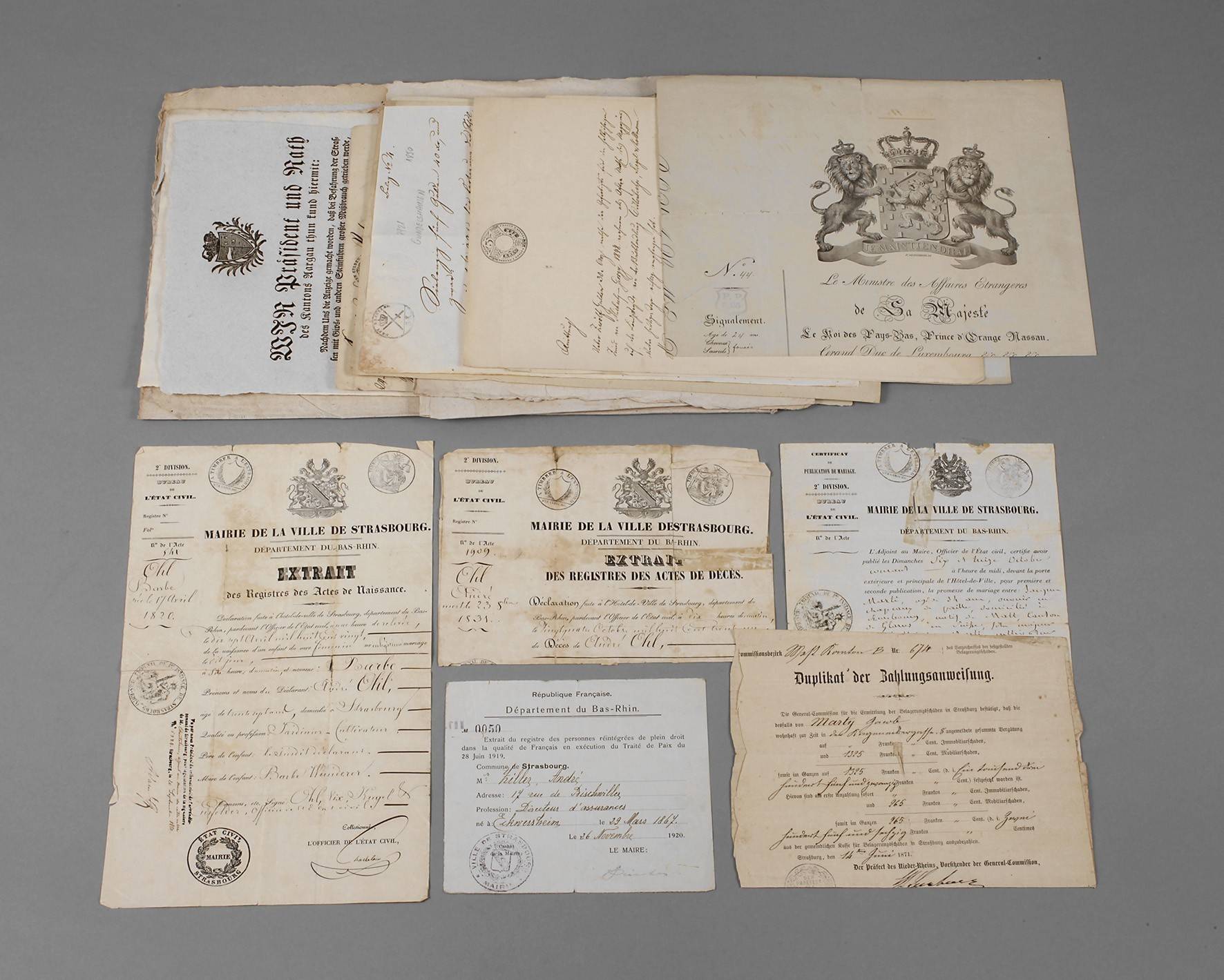 Konvolut historische Papiere Elsass/Schweiz/Bayern/Österreich