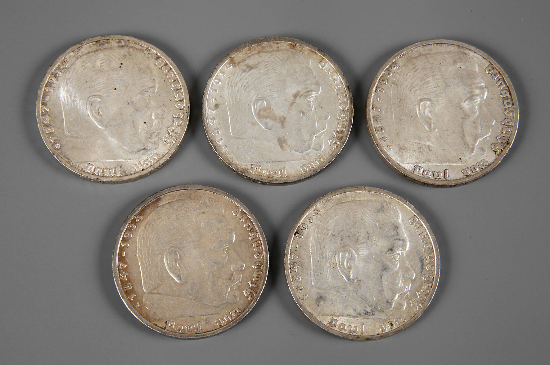 Komplettsatz 5 Mark 1939 Hindenburg