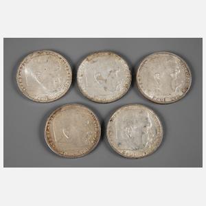 Komplettsatz 5 Mark 1939 Hindenburg
