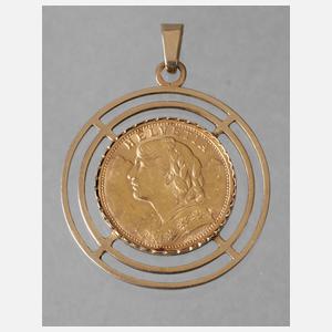 Goldmünze Schweiz in Anhänger gefasst
