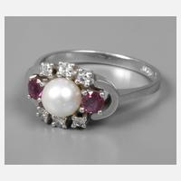 Damenring mit Brillanten, Rubinen und Perle111