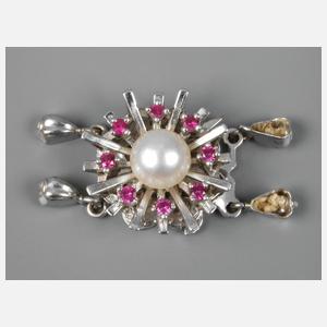 Kettenschließe mit Rubinen und Perle