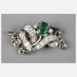 Kettenschließe mit Brillanten und Smaragd