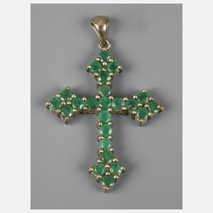 Kreuzanhänger mit Smaragden