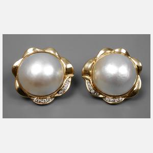 Paar Ohrstecker mit Mabéperlen und Brillanten