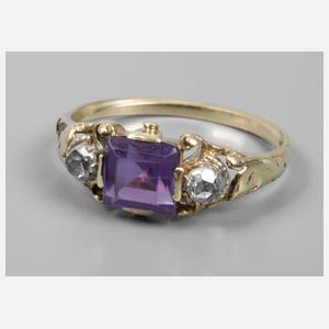 Damenring mit Amethyst und Diamanten