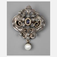 Brosche mit Saphir, Diamanten und Perle111