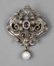 Brosche mit Saphir, Diamanten und Perle
