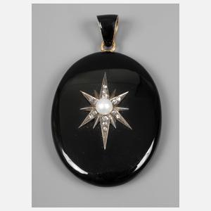 Medaillon mittig mit Diamantrosen und Perle besetzter Stern
