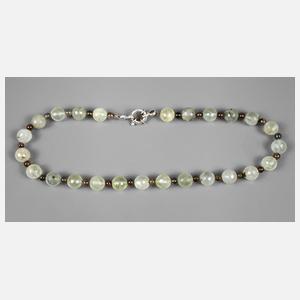 Kugelkette aus Prehnit und Rauchquarz