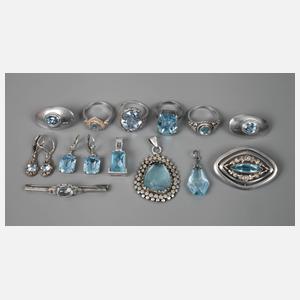 Konvolut Silberschmuck mit blauen Schmucksteinen