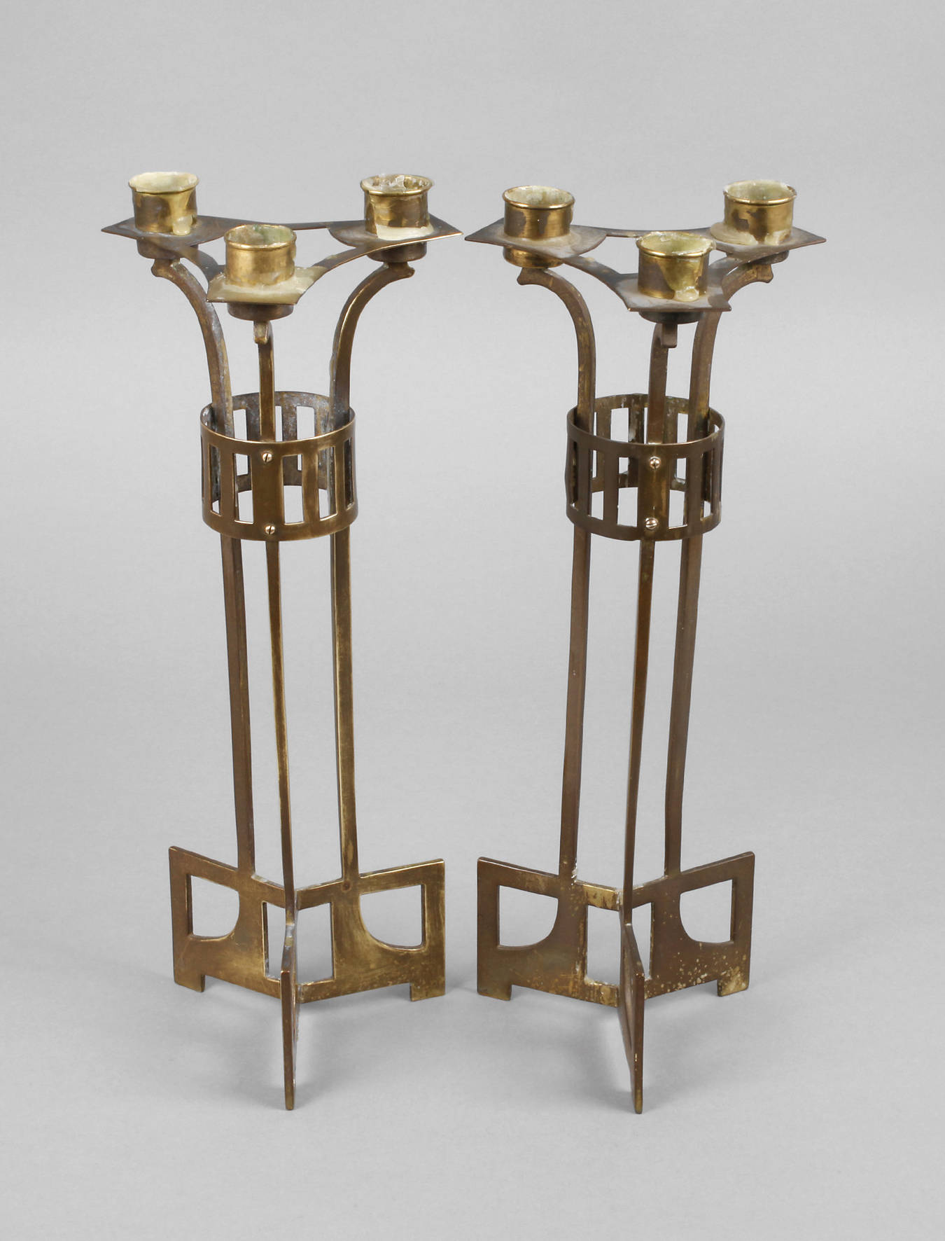 Paar dreiflammige Jugendstilleuchter