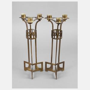 Paar dreiflammige Jugendstilleuchter