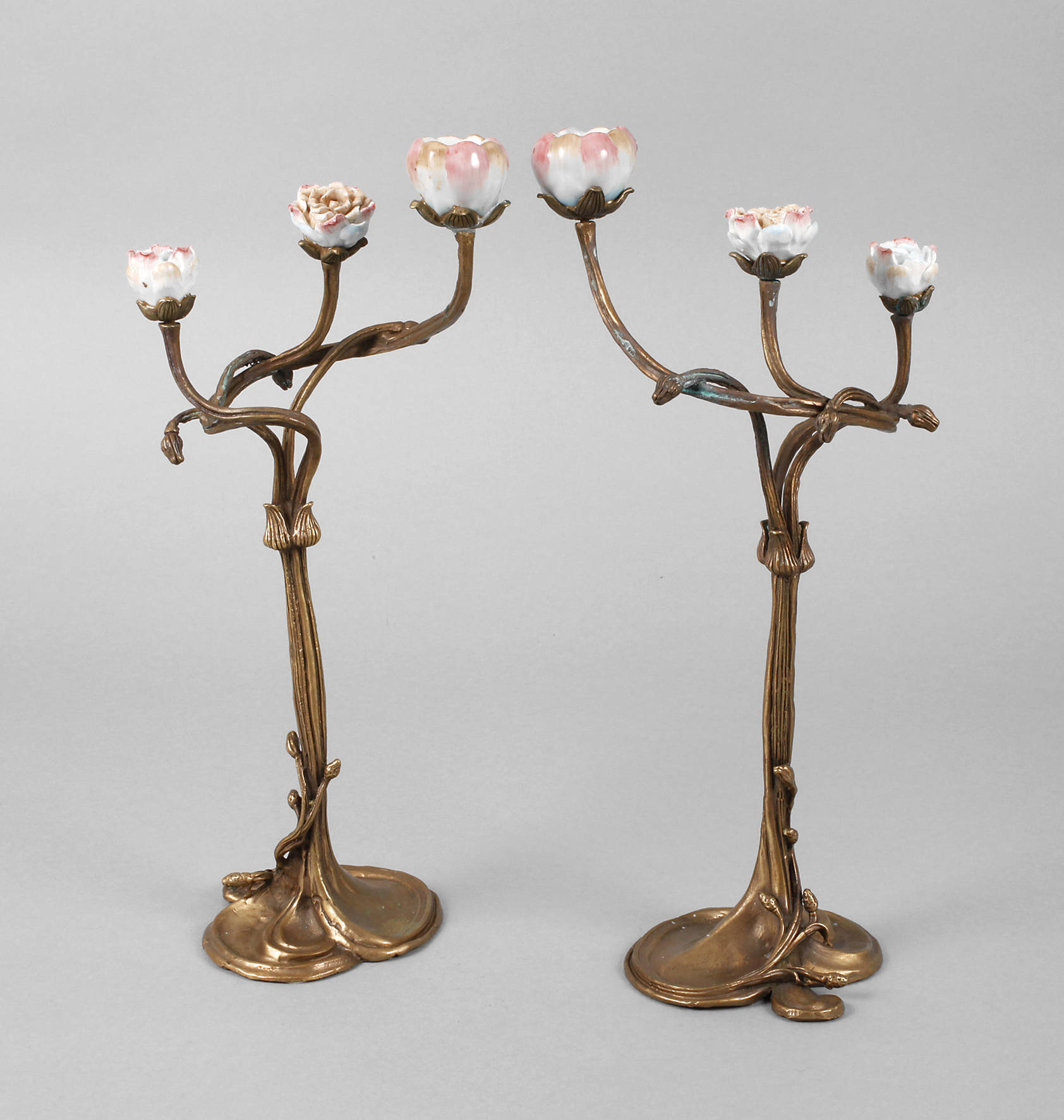 Paar florale Jugendstilleuchter