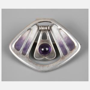Brosche mit Emaille und Amethyst